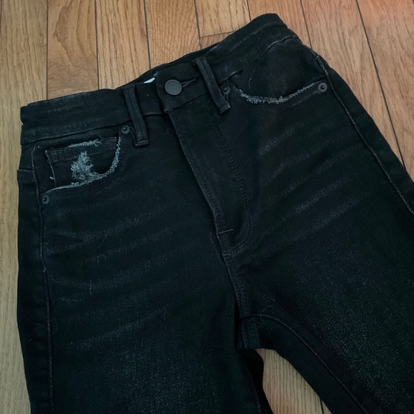 Good American High Rise Skinny Jeans Size 25 in Black Ripped Fray Hem - Picture 3 of 9